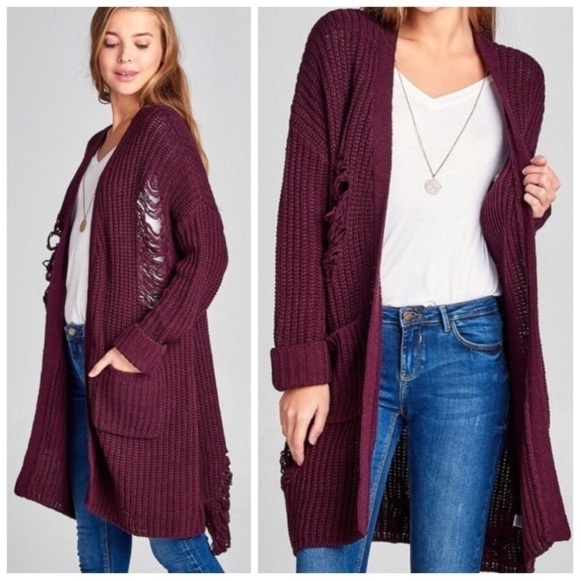 Last 2!! Hunter Green Distressed Cardigan - Picture 2 of 4